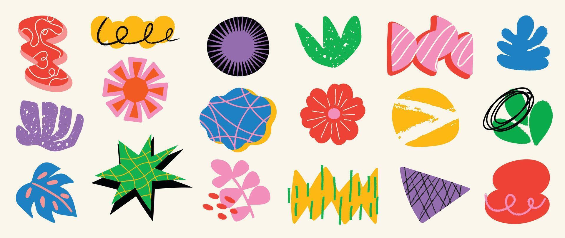 Set of abstract retro organic shapes . Collection of contemporary figure, flower, leaf, mountain in funky groovy style. Cute hippie design element perfect for banner, print, stickers. vector