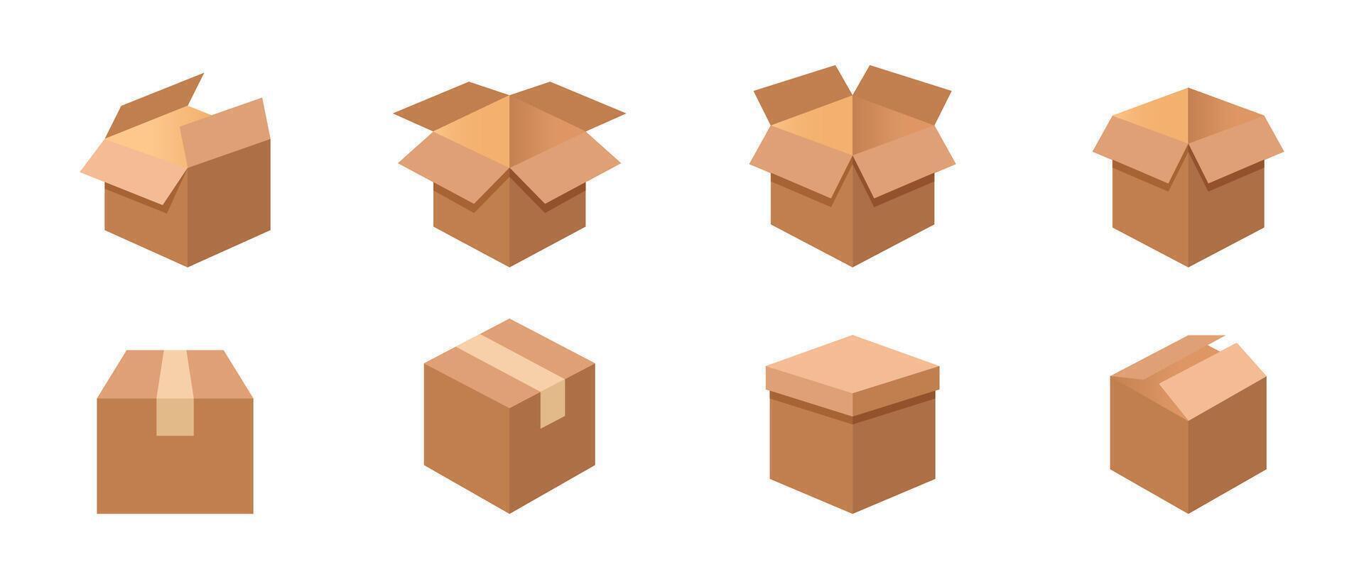 Cardboard box set. Delivery package boxes illustration collection. vector
