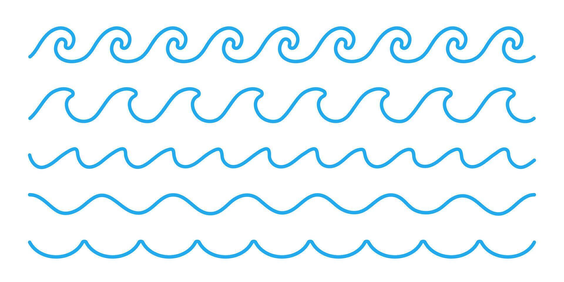 Wavy line set. Blue swirl waves. Flowing wave lines. vector