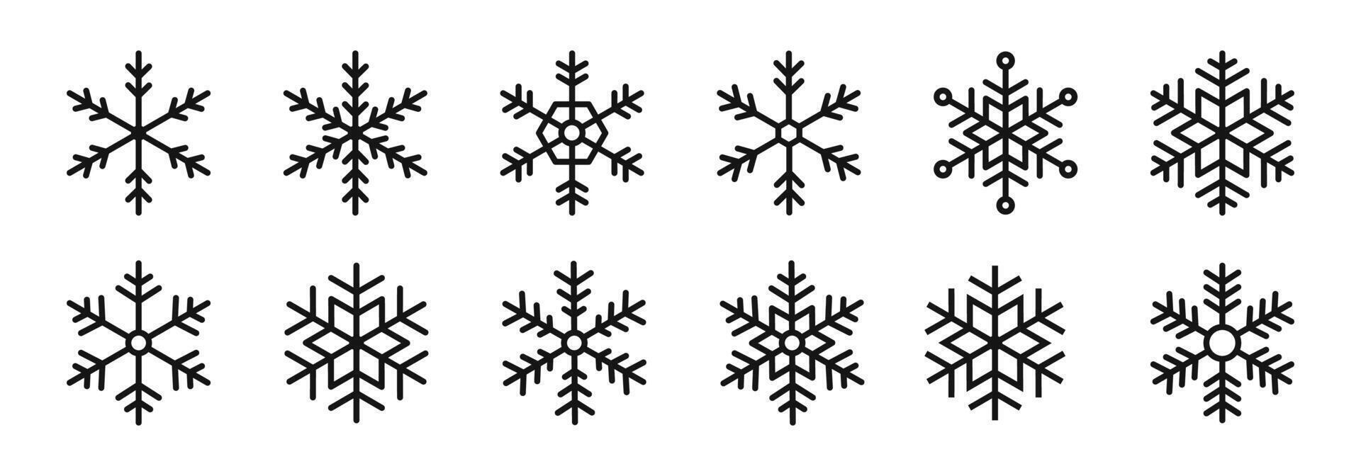 Snowflake outline icons. Snowflakes linear icon set. vector