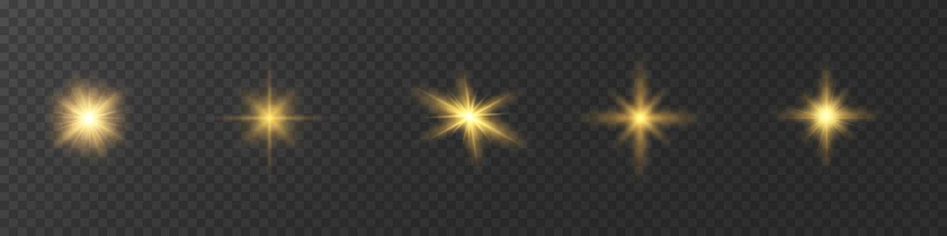 Star shine set. Golden light rays collection. vector