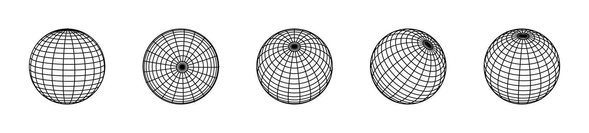 Sphere grid set. Spherical globe mesh style. vector