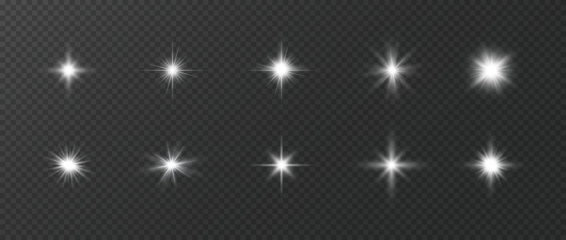 Star shine set. White light rays collection. vector
