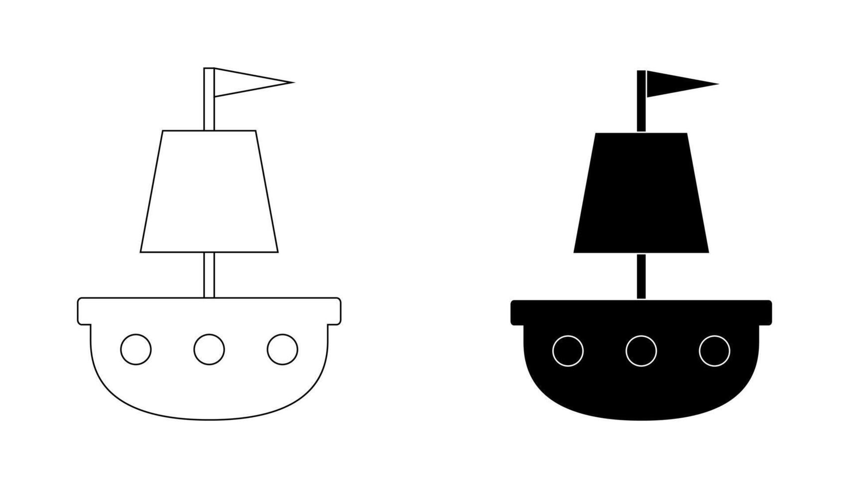 Embarcacion velero icono colocar. contorno contorno y negro silueta acortar Arte aislado en blanco antecedentes. vector