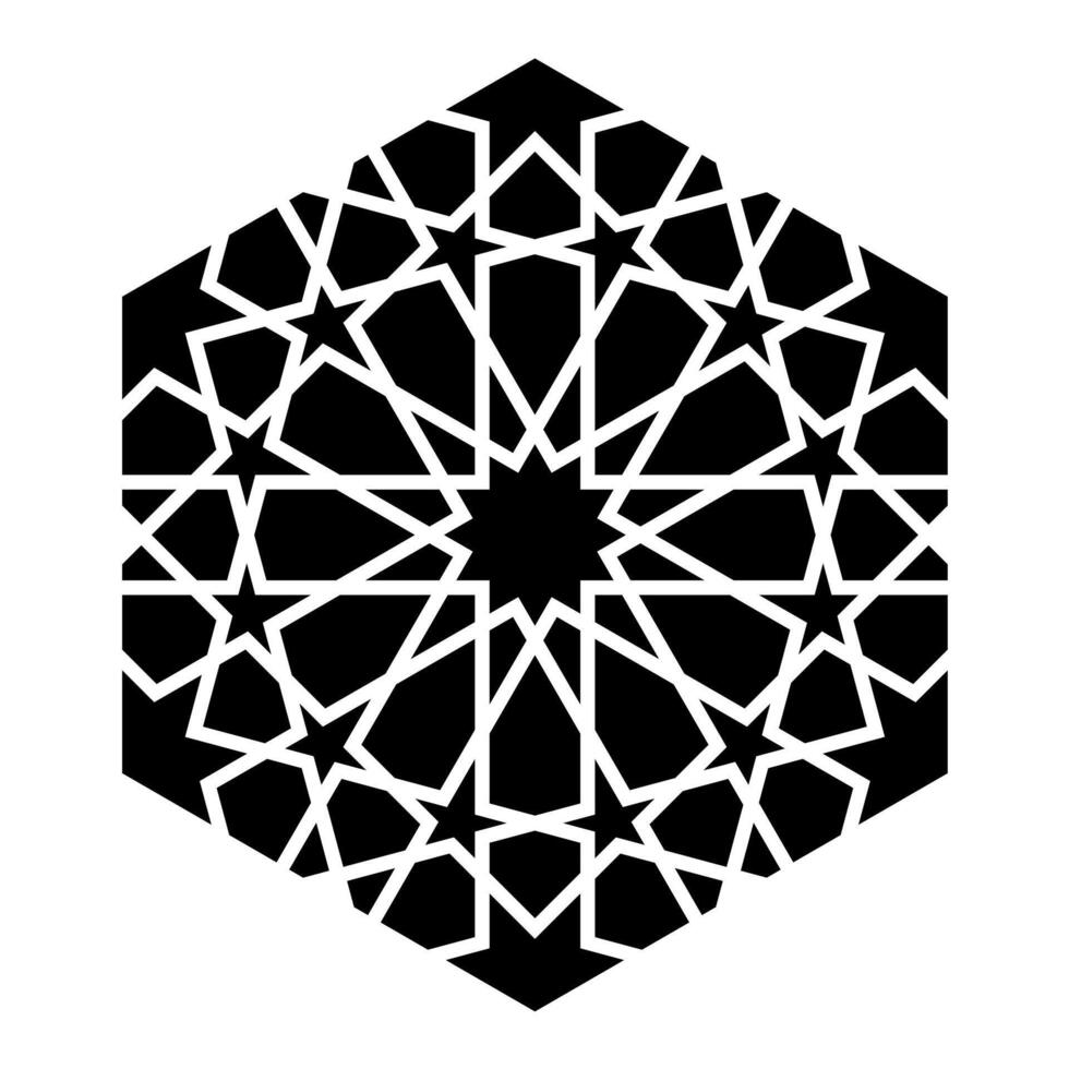 Islamic geometric design element illustration black silhouette isolated on white background. Logo icon vector