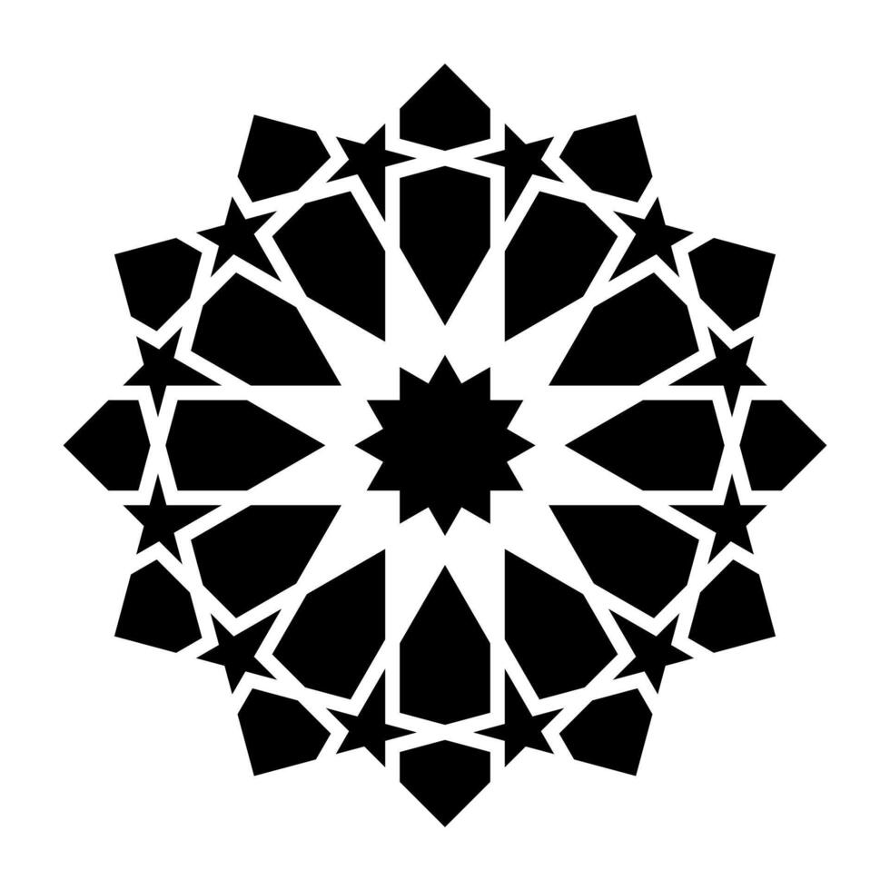 Islamic geometric design element illustration black silhouette isolated on white background. Logo icon vector