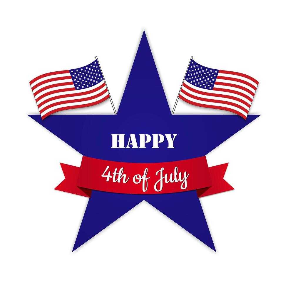 United States Of America 4th July Independence Day Logo Badge Illustration isolated on white background. Blue star, American flags and red banner. vector