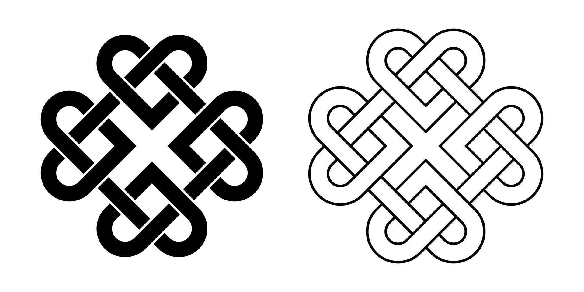 Celtic knot heart contour outline icon illustration isolated on white background. Love symbol tattoo design. vector