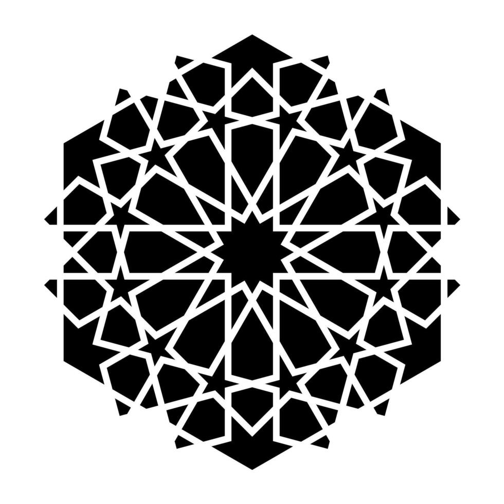 Islamic geometric design element illustration black silhouette isolated on white background. Logo icon vector