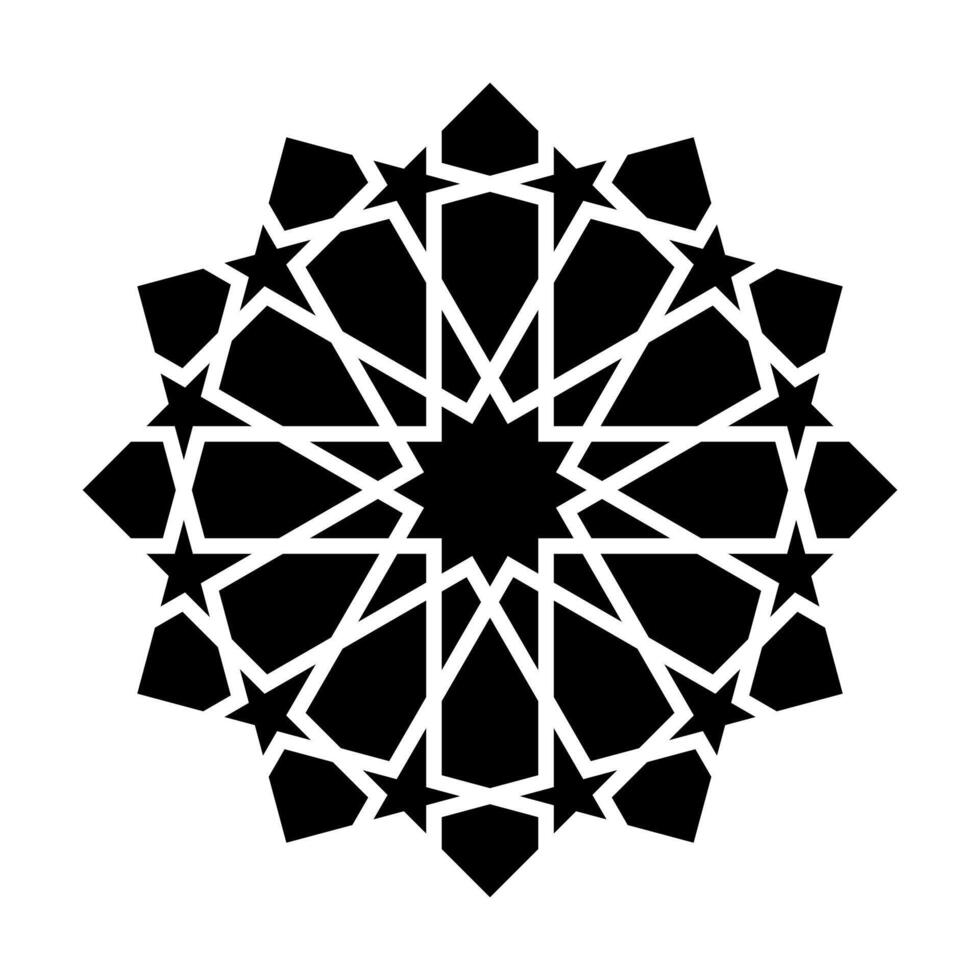 Islamic geometric design element illustration black silhouette isolated on white background. Logo icon vector