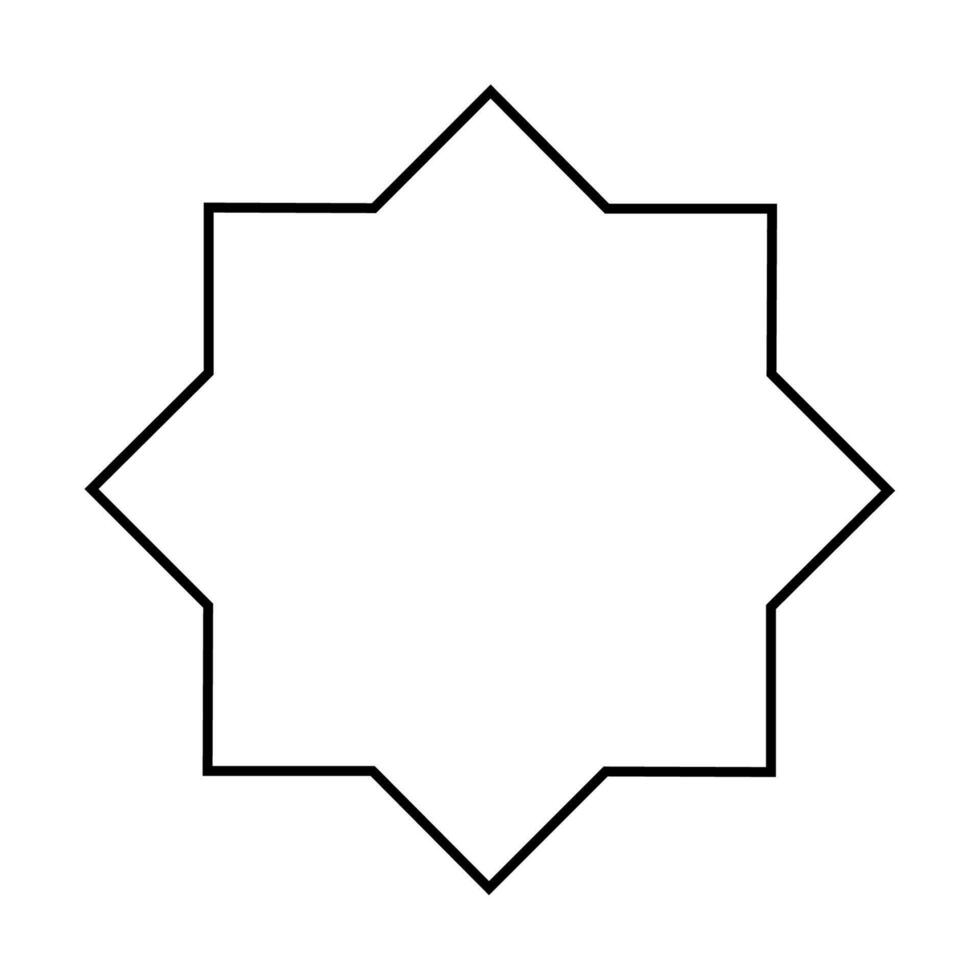 Eight pointed star icon contour outline geometric design element shape isolated on white background. vector