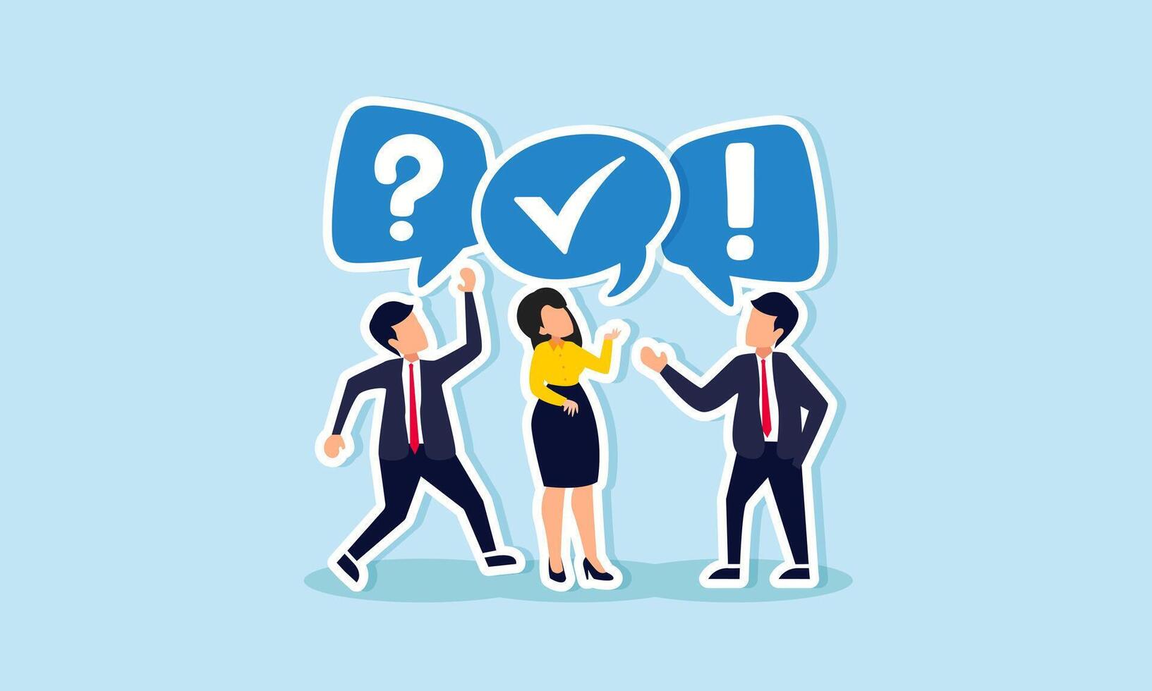 Frequently asked questions provide answers and solutions, aiding communication and team collaboration, concept of Business professionals engage in questioning and answering to address issues vector