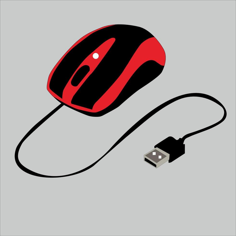 illustration of a red computer mouse on a gray background vector
