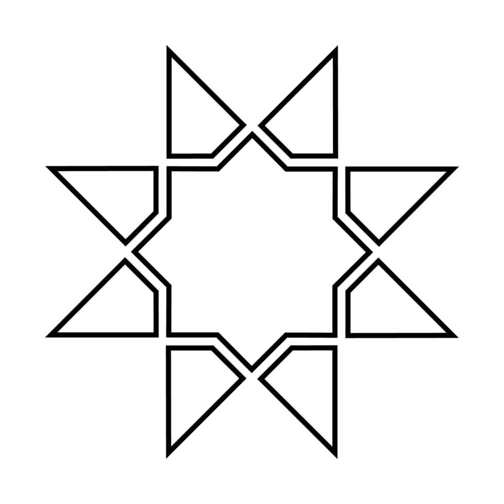 Eight pointed star icon contour outline geometric design element shape isolated on white background. vector