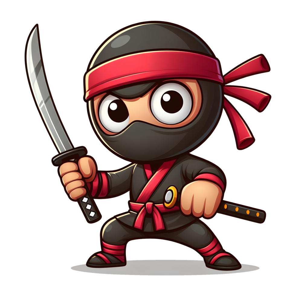 fofa ninja desenho animado personagem com uma espada png