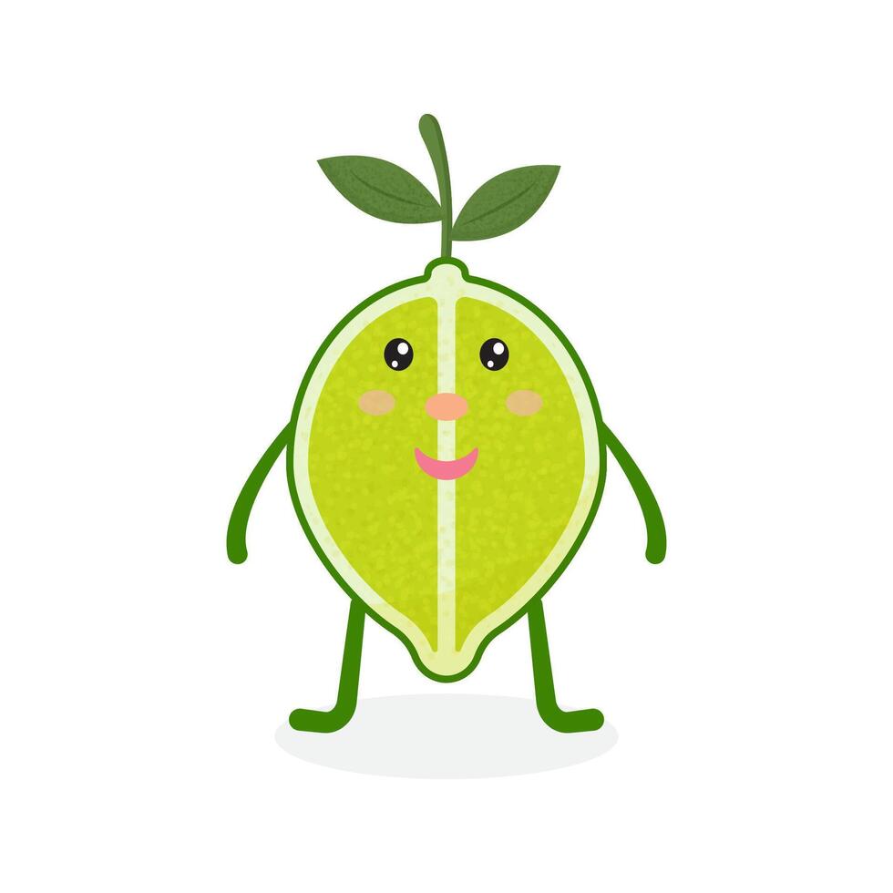 Cute Kawaii Lime, Cartoon Ripe Fruit. illustration of Cartoon Green Lime with Kind Eyes and Smile, Funny Emoji. Juicy Citrus Sticker. vector