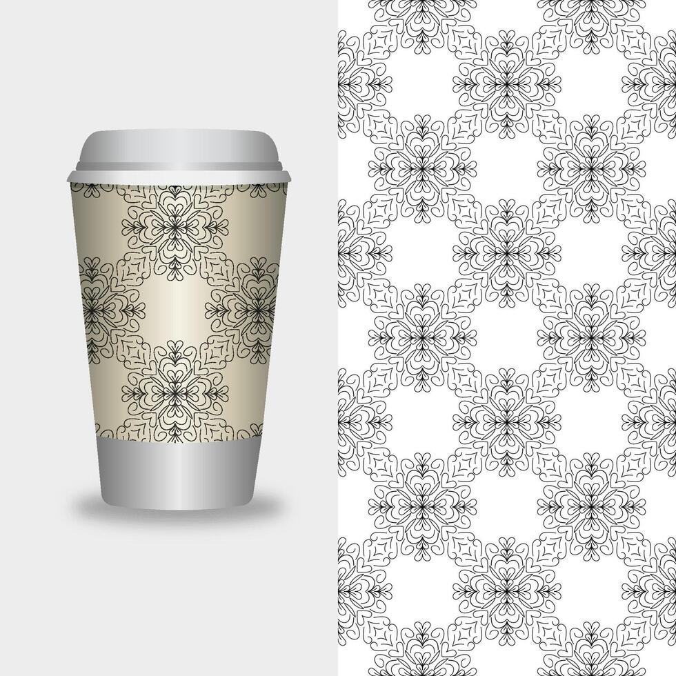 take away coffee packaging templates and design elements for coffee shops - cardboard cup with seamless patterns. vector