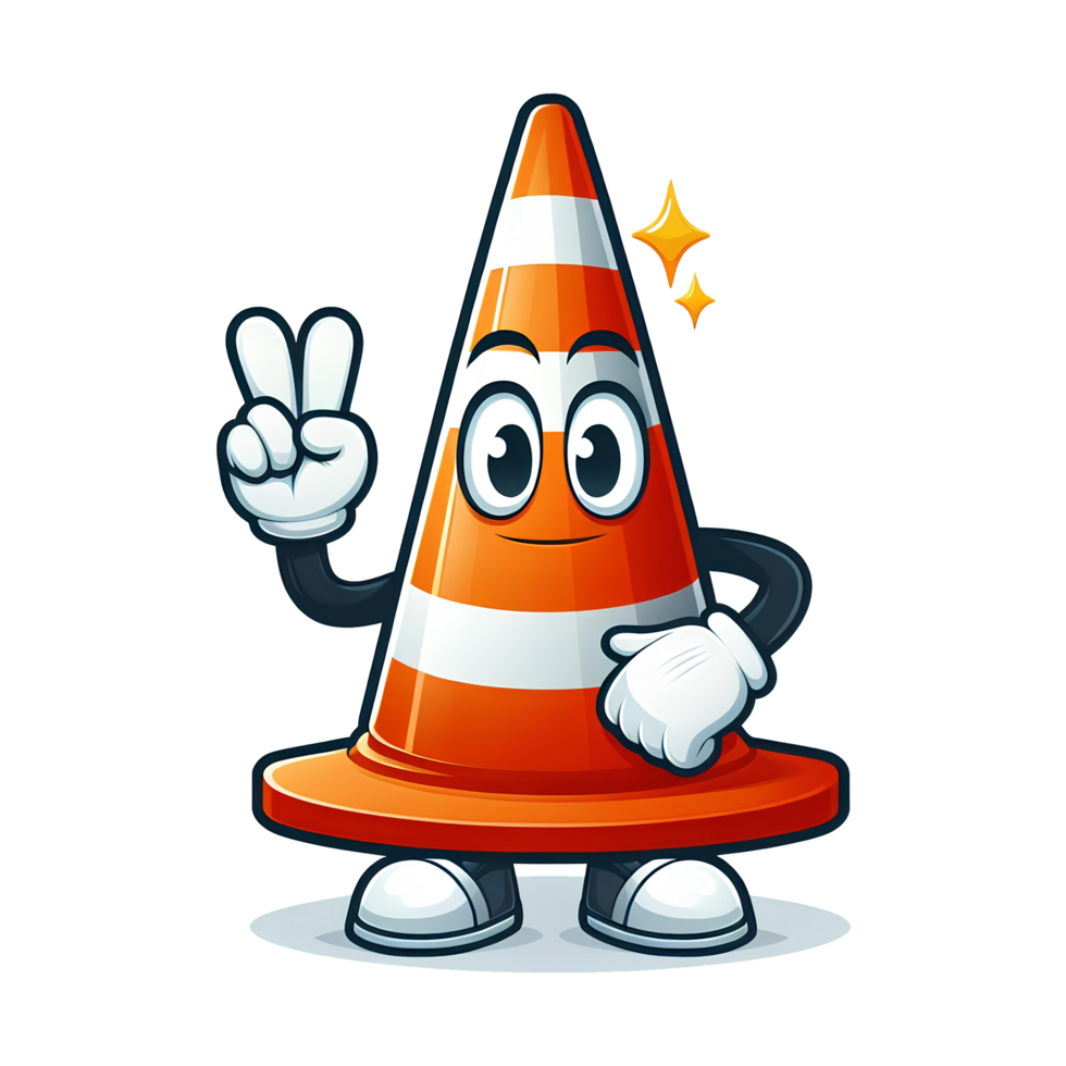 traffic cone character with peace pose png