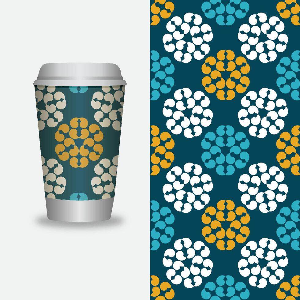 take away coffee packaging templates and design elements for coffee shops - cardboard cup with seamless patterns. vector