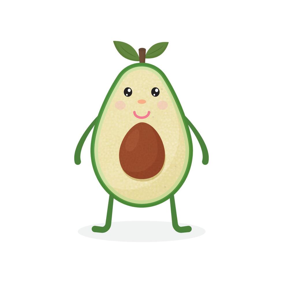 gracioso contento linda contento sonriente aguacate. plano dibujos animados personaje kawaii ilustración icono. aislado en blanco antecedentes. Fruta aguacate concepto vector