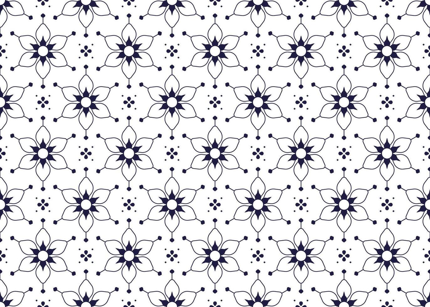 Symbol flowers outline on white background, ethnic fabric seamless pattern design for cloth, carpet, batik, wallpaper, wrapping etc. vector