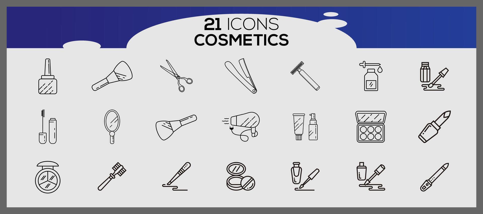 cosmético línea icono conjunto con maquillaje belleza línea íconos belleza accesorios conjunto maquillaje accesorios. vector