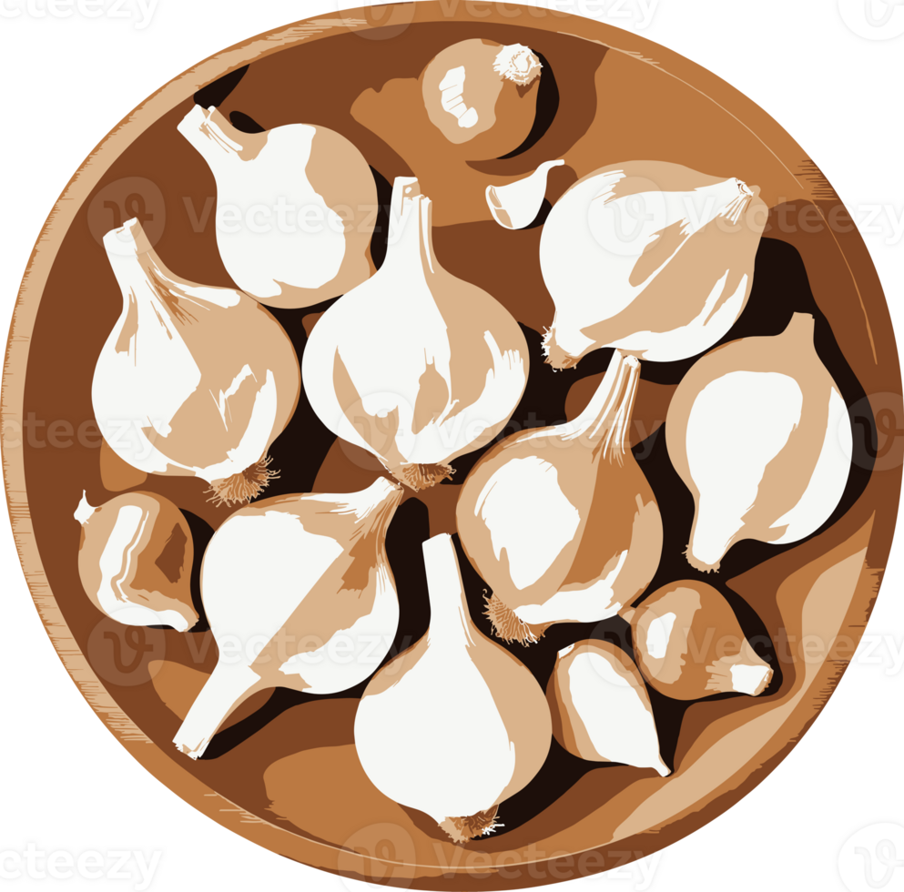 garlics nel di legno piatto isolato cartone animato illustrazione, design elemento per cucinando, Spezia, Salute, verdura, ingredienti, vegetariano, nutrizione, organico, ricette, medicinale pianta, etichetta png