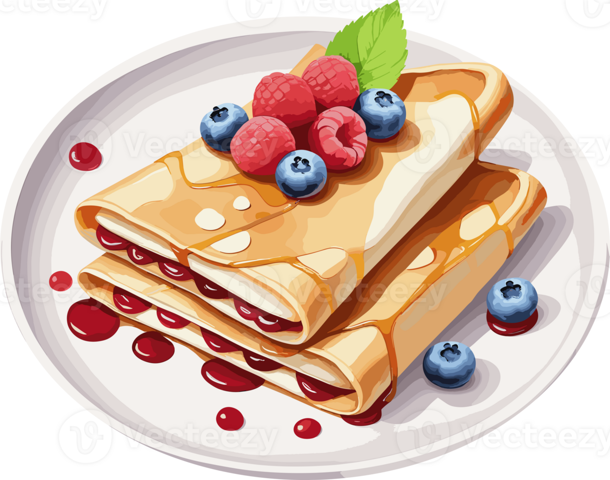 aquarelle style de délicieux crêpes avec baie des fruits et sauce, isolé clipart , conception élément pour rapide en bonne santé petit déjeuner idée, nourriture, facile cuisson, brunch, dessert, nutriments, fait maison recette png