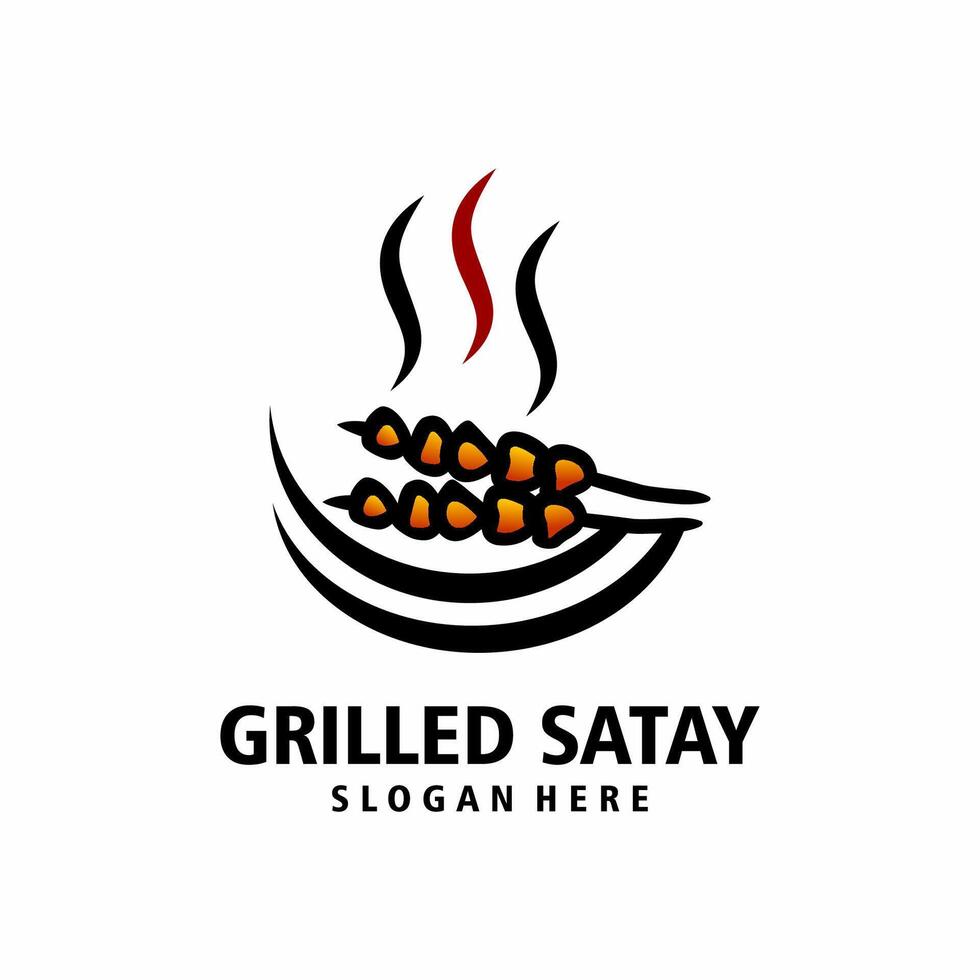 spicy satay logo design template vector