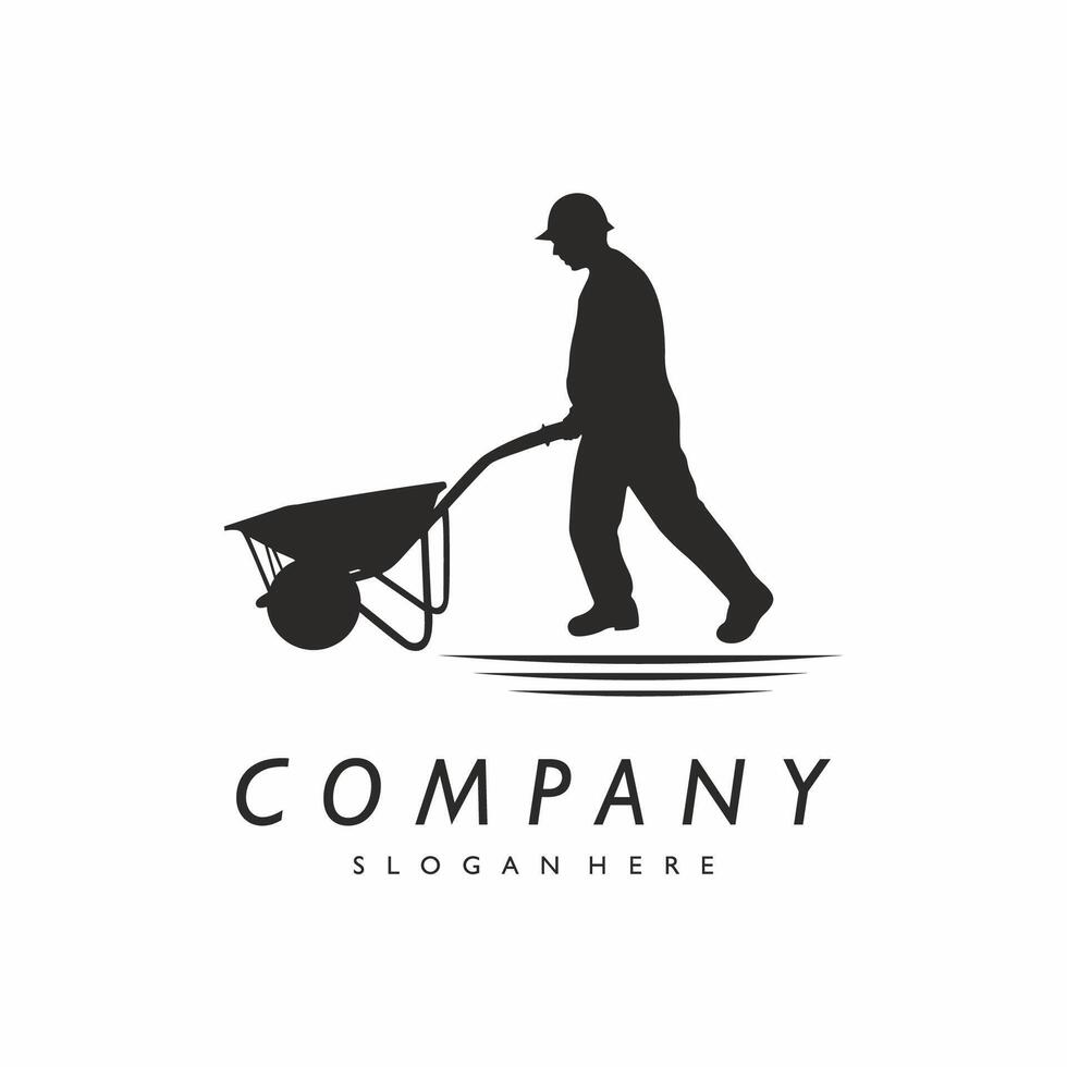 logo design of a builder carrying a wheelbarrow vector
