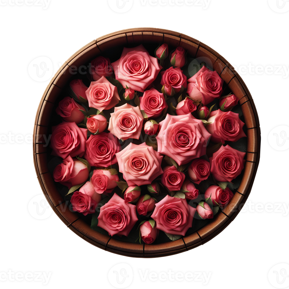 Basket of pink roses Isolated on Transparent Background png