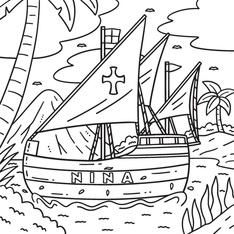 Colón día nina Embarcacion colorante página para niños vector
