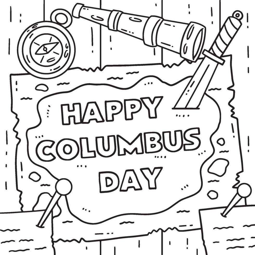 Happy Columbus Day on Map Coloring Page for Kids vector