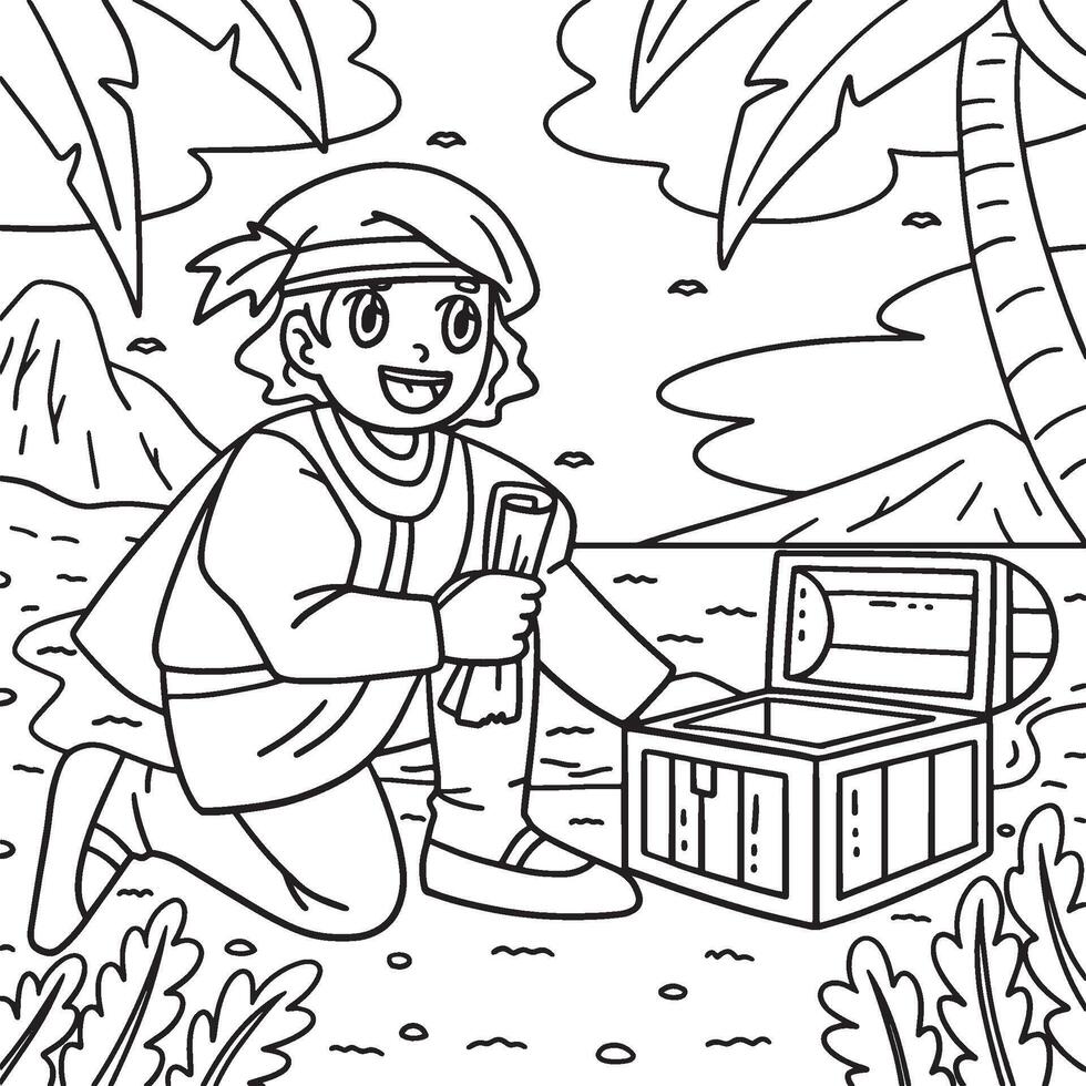Columbus Day Man with Chest and Map Coloring Page vector