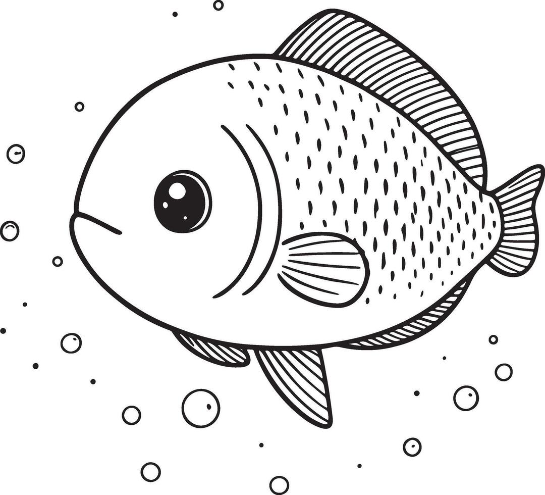 Cute cartoon character fish with lines and colorful coloring pages. vector