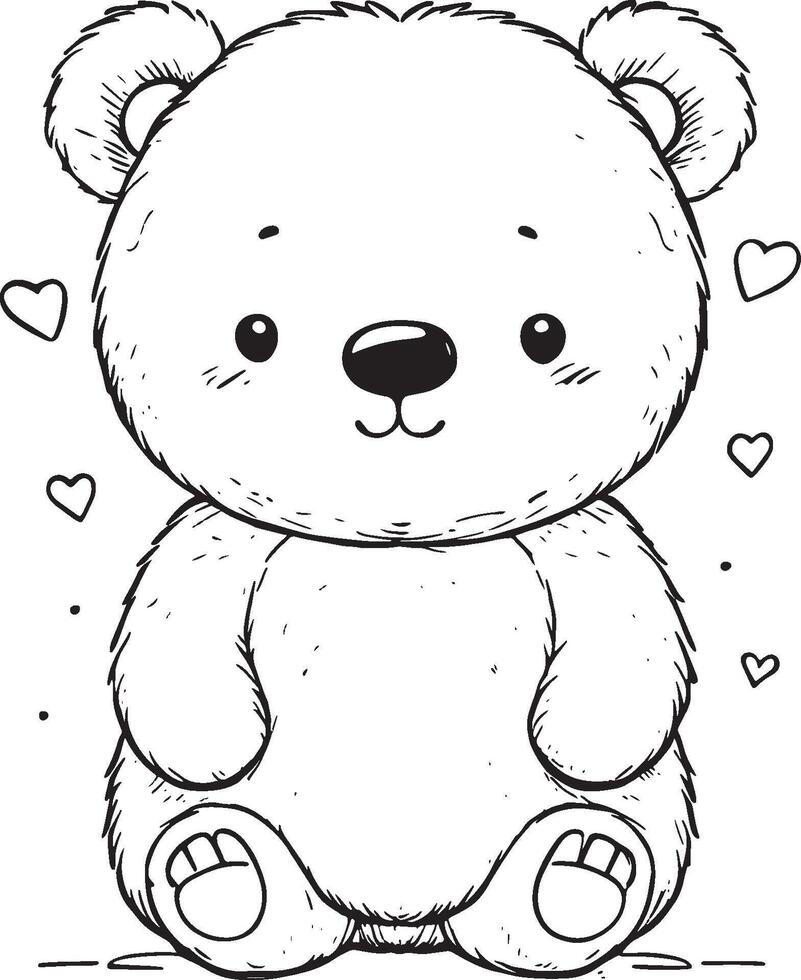 Bear cartoon character, cute lines and colorful coloring pages. vector