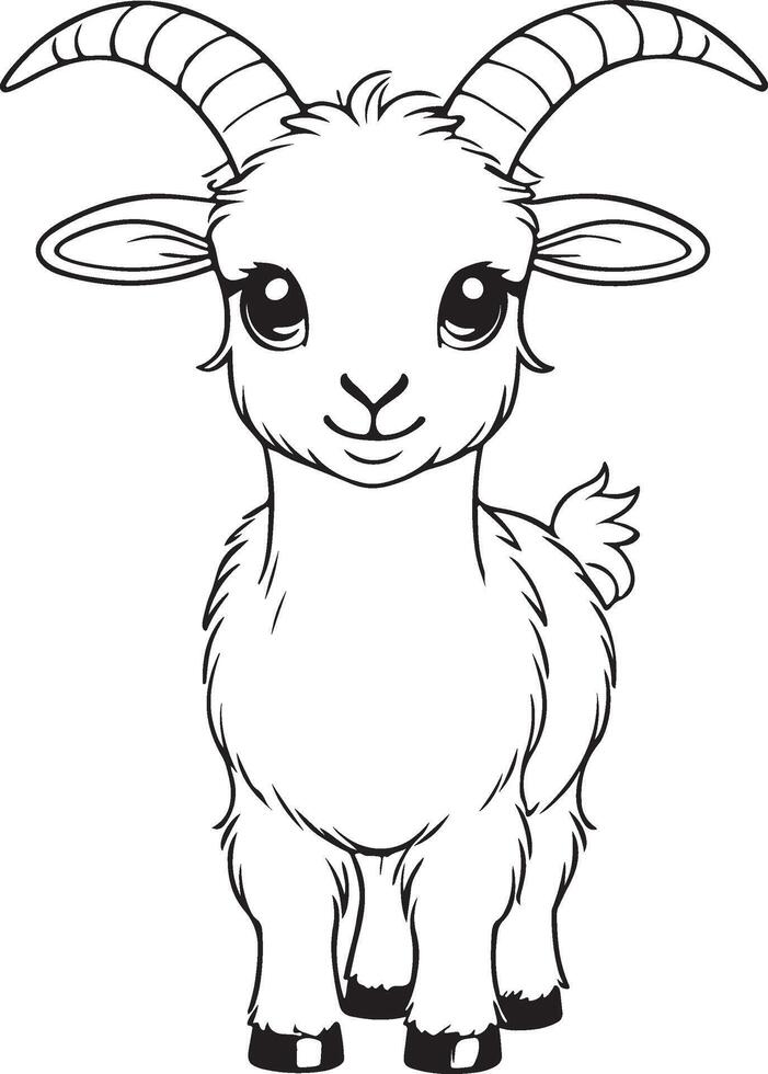 Kawaii goat, cartoon character, cute lines and colorful coloring pages. vector