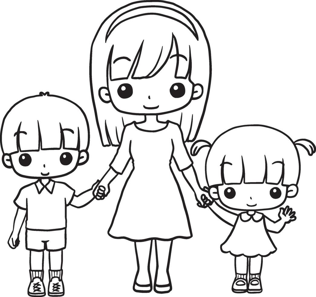 Mother's Day, family, cute cartoon characters, lines and colorful coloring pages. vector