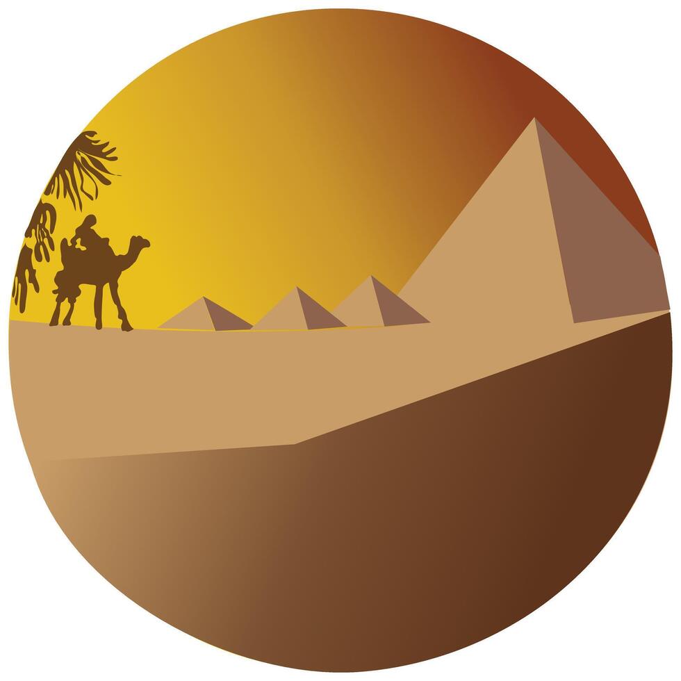 design element illustration of a desert with a silhouette of a person riding a camel. Natural desert background vector