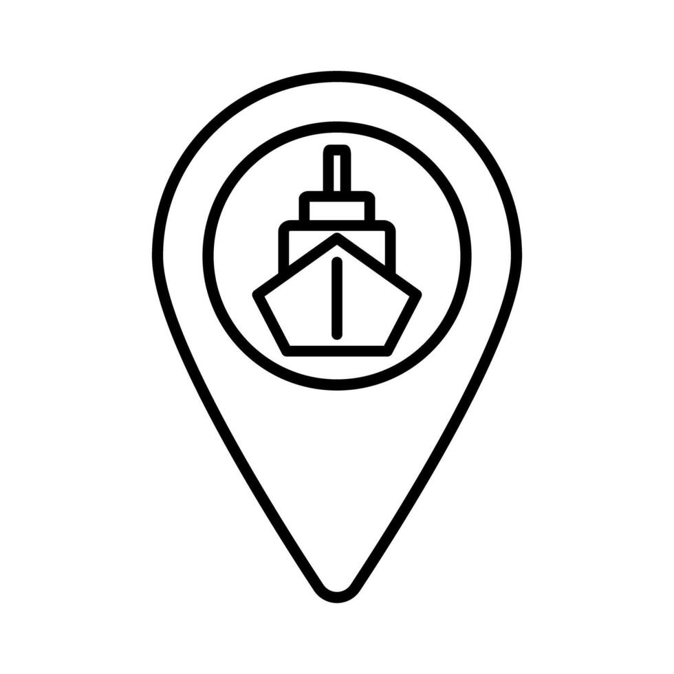 Ship and map pin icons. Port location. Location of the landing place. vector