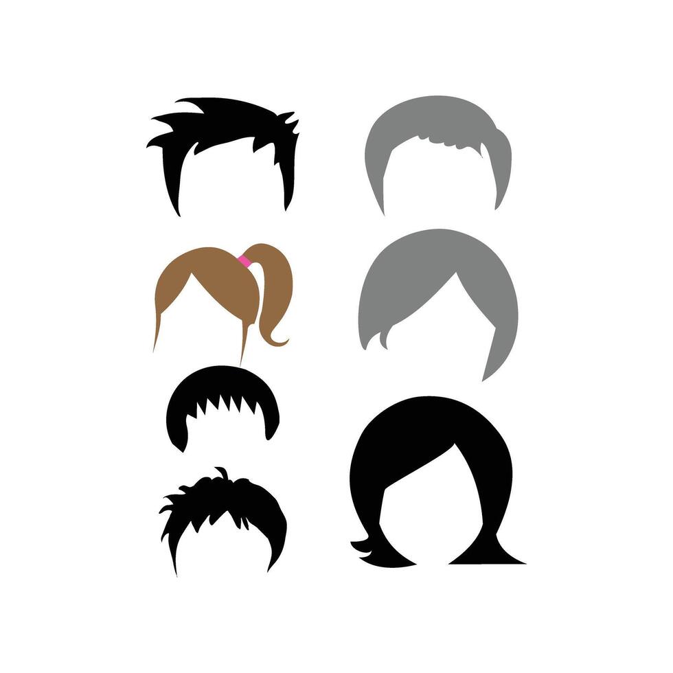 pelo estilo icono diseño inspiración modelo en blanco antecedentes. cola de caballo silueta. forma de cabello. pelo estilo dibujos animados vector