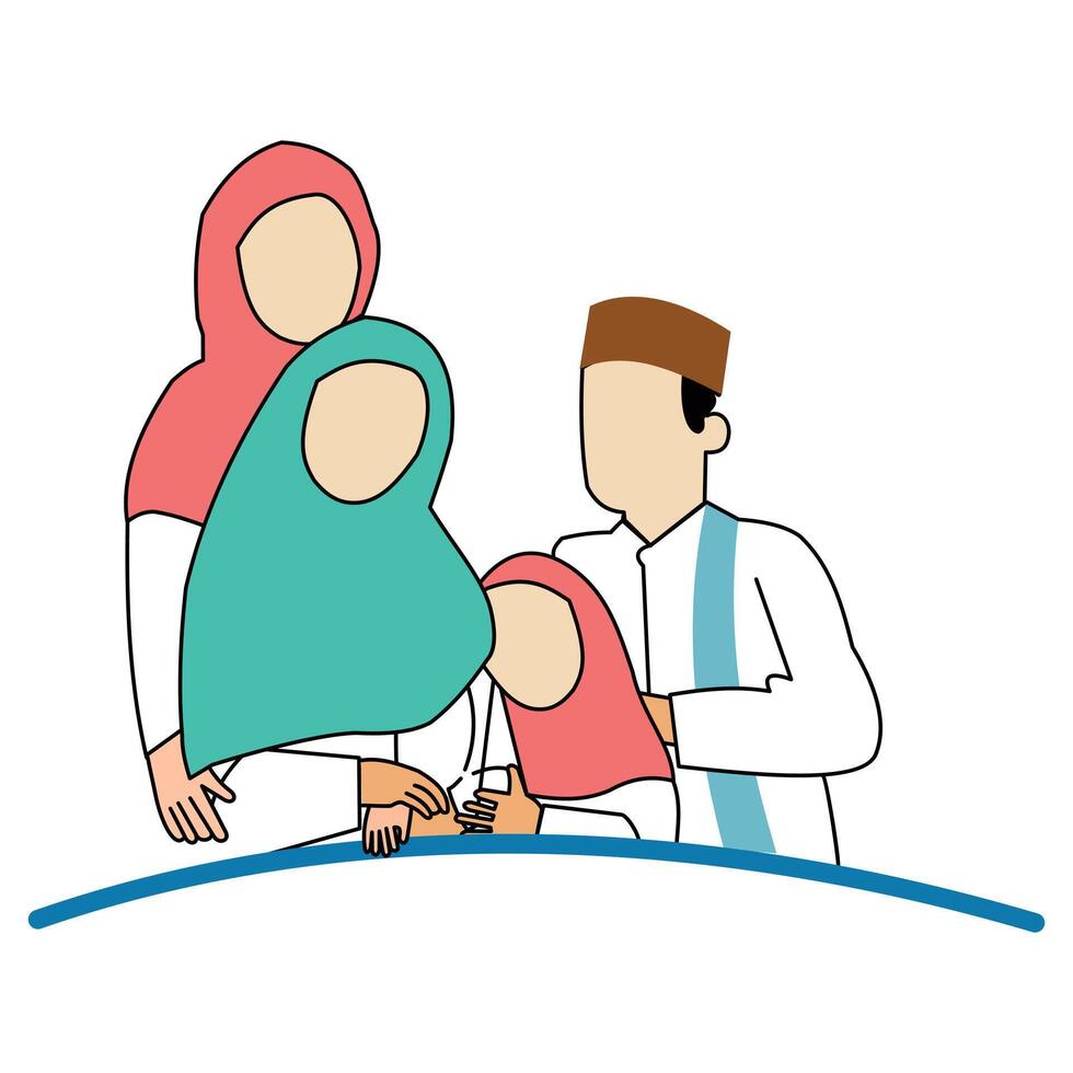 Family design. Illustration of a Muslim family on a white background. design element illustration of a happy family. Element design of a happy family that is warm and full of love vector