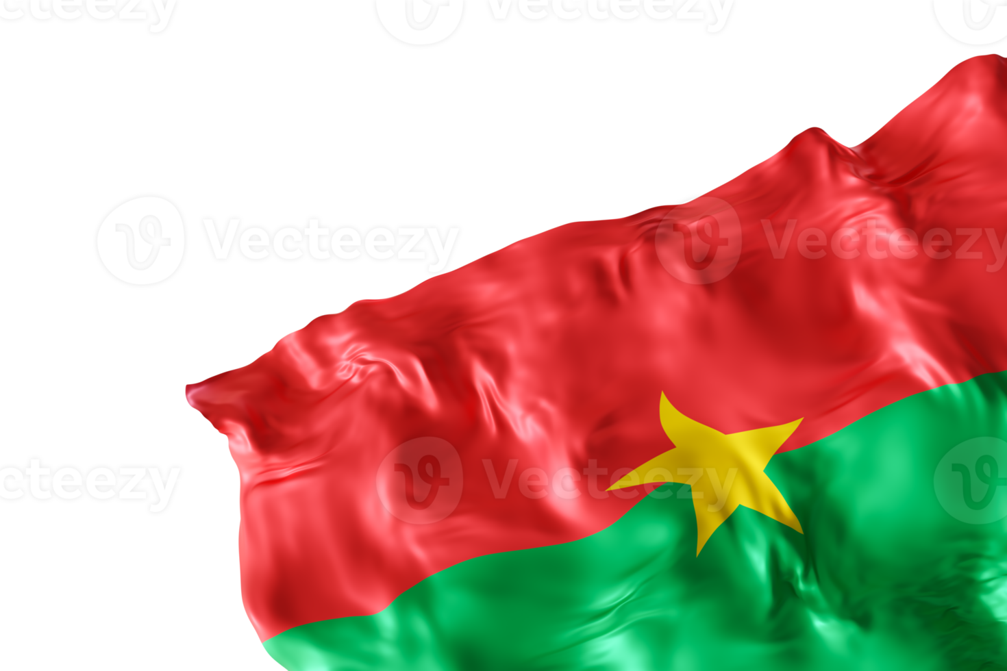 Realistic flag of Burkina Faso with folds, on transparent background. Footer, corner design element. Cut out. Perfect for patriotic themes or national event promotions. Empty, copy space. 3D render. png