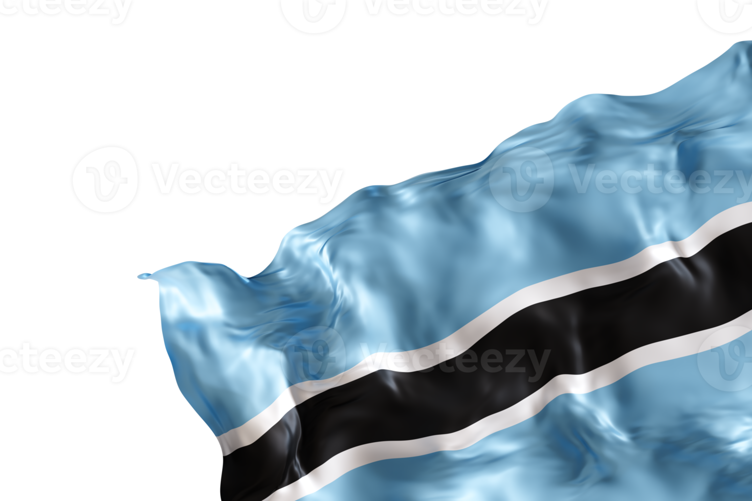 Realistic flag of Botswana with folds, on transparent background. Footer, corner design element. Cut out. Perfect for patriotic themes or national event promotions. Empty, copy space. 3D render. png
