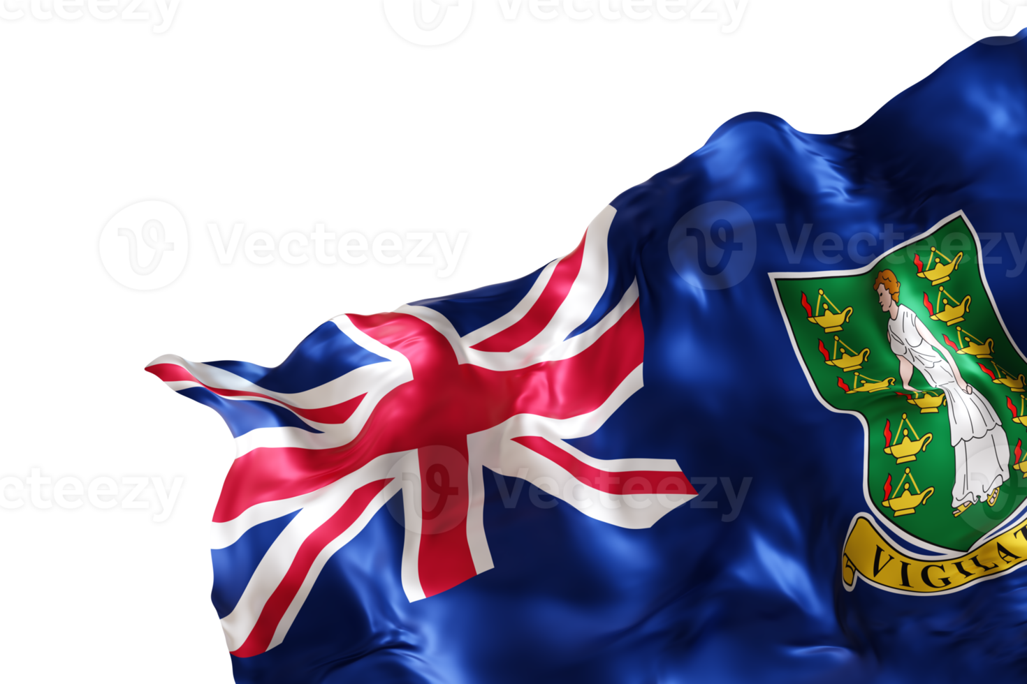 Realistic flag of British Virgin Islands, on transparent background. Footer, corner design element. Cut out. Perfect for patriotic themes or national event promotions. Empty, copy space. 3D render. png