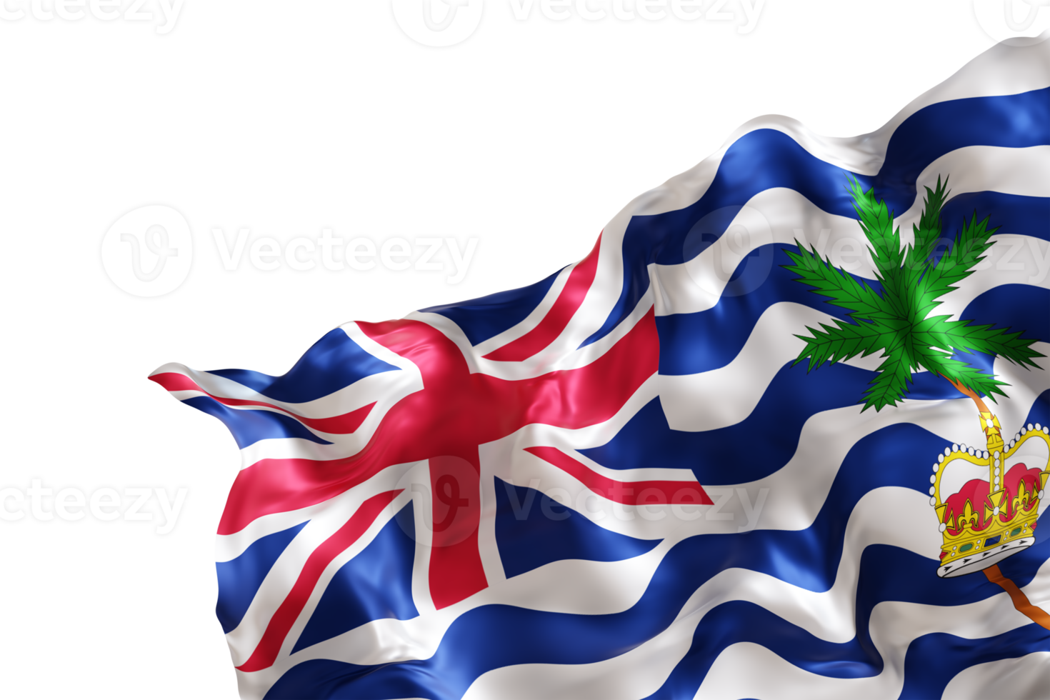 Realistic flag of British Indian Ocean Territory, on transparent background. Footer, corner design element. Cut out. Perfect for patriotic themes, national event promotions. Empty, copy space. 3D. png
