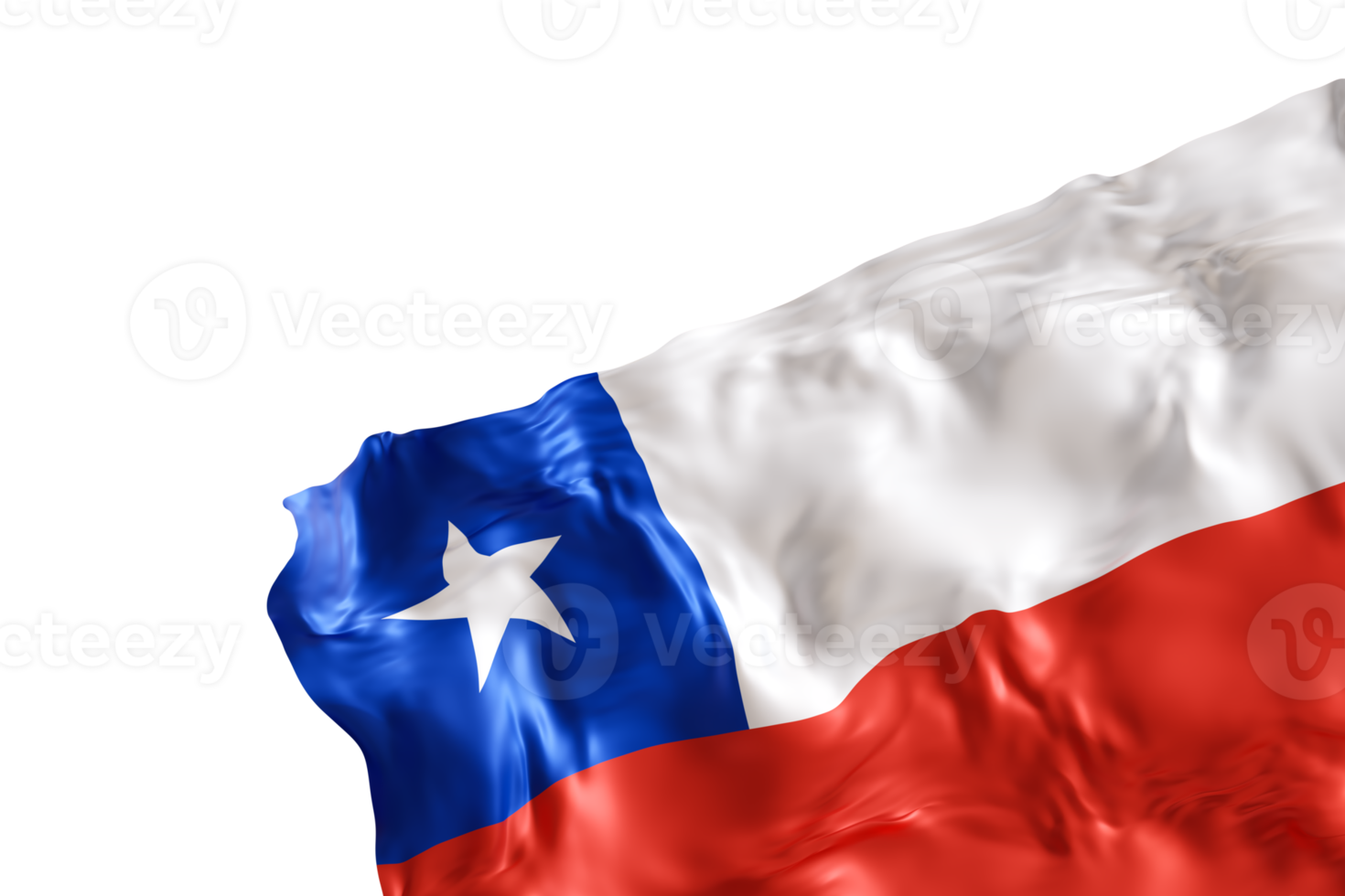 Realistic flag of Chile with folds, on transparent background. Footer, corner design element. Cut out. Perfect for patriotic themes or national event promotions. Empty, copy space. 3D render. png