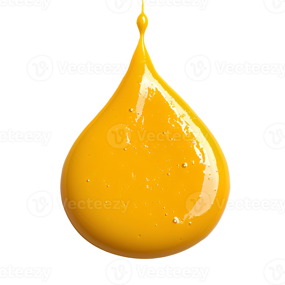 Drop of yellow paint isolated. Yellow liquid pigment splatter and explosion isolated. Yellow paint drop top view isolated png