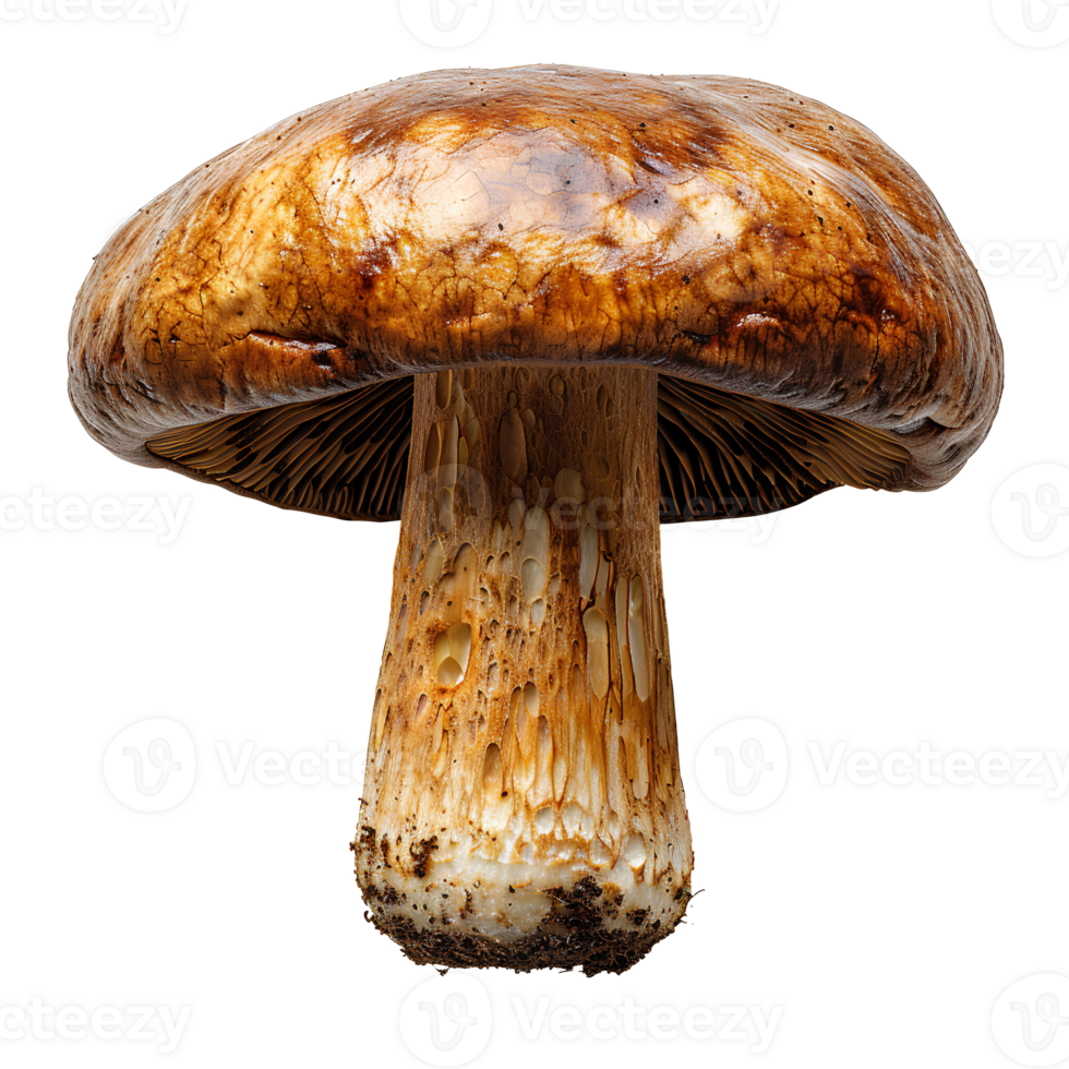 Boletus edulis mushroom. Brown mushroom isolated. Boletus edulis mushroom top view isolated. Mushroom flat lay isolated png