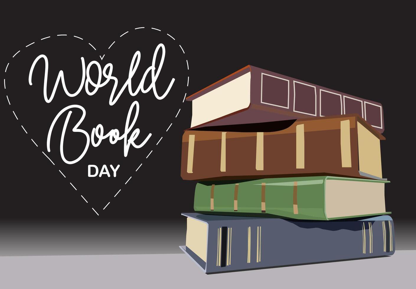 stack of books love heart shape dash line sign celebrating world book day vector